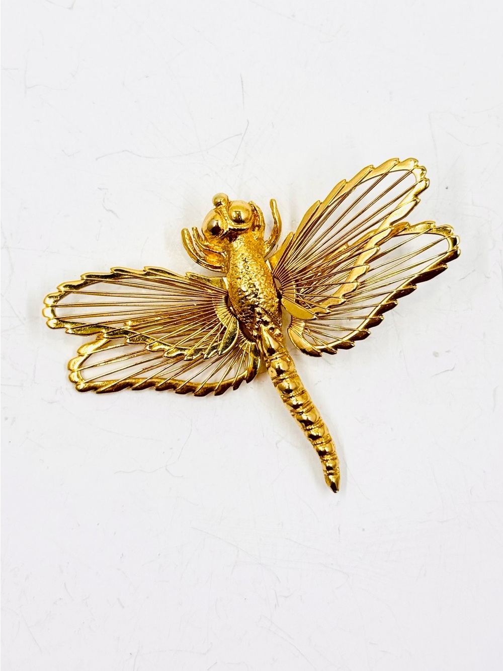 Vintage Monet Signed Gold Tone Filagree Dragonfly Brooch Pin 2.5” X 2”